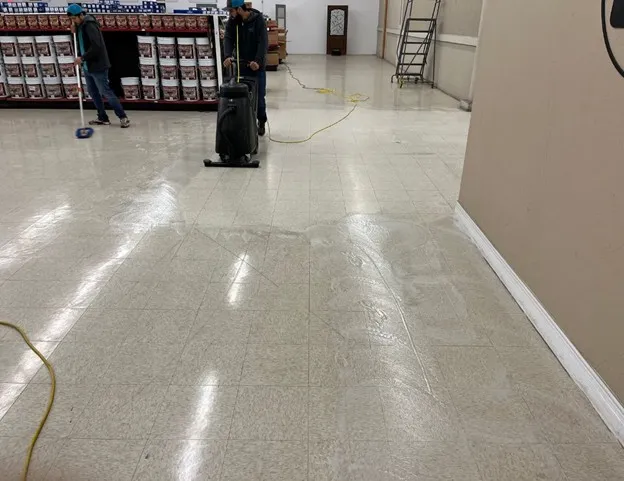 Before and after professional grout cleaning in Amarillo office building